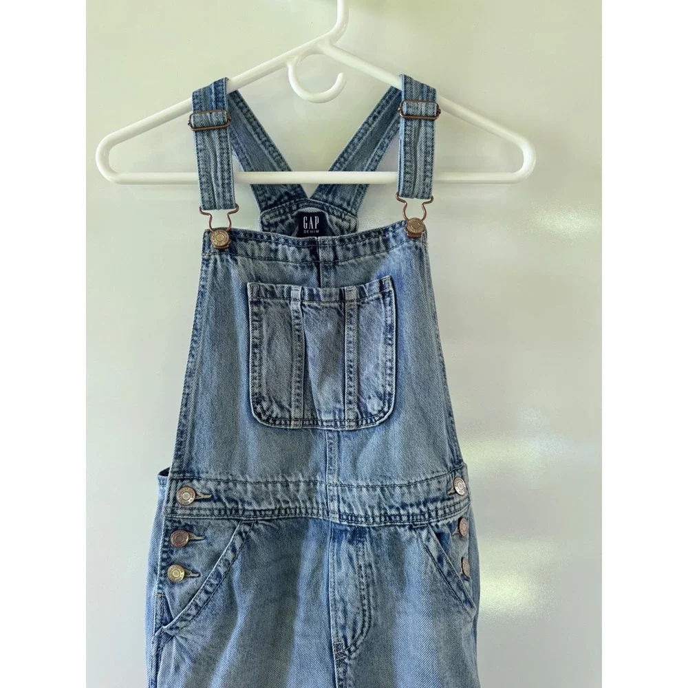 Gap Kids Youth 12 Light Wash Denim Overalls Adjustable Straps Straight Leg Flaw